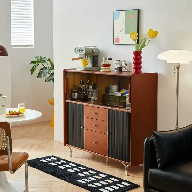 Medieval solid wood dining side cabinet integrated storage cabinet against the wall, living room wine cabinet modern simple adva