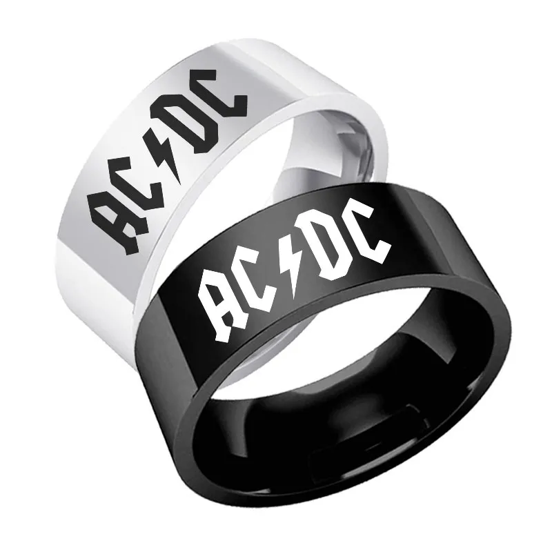 Fashion Trendy Retro Rock Band AC/DC Ring Stainless Steel Street Party Halloween Ring for Men and Women Rock/Punk Jewelry Gifts