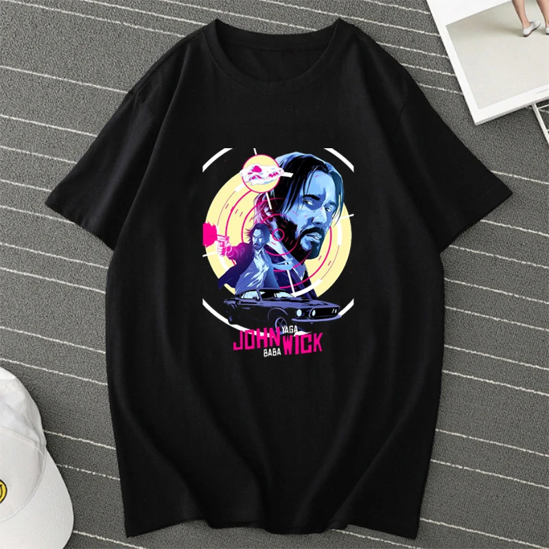 Fashion Black and White John Wick Printed T Shirt Men O Neck Movie Shirt Revenge Assassin Short Sleeve Tee Gift Idea Clothes