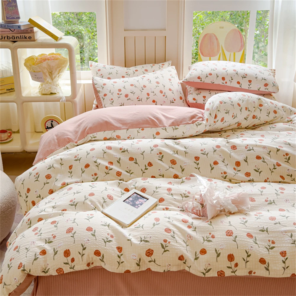 Pastoral Flower Bedding Set Skin Friendly Duvet Cover Set Soft Quilt Cover Bed Sheet Pillowcases Bedroom Decor Four Piece Sets