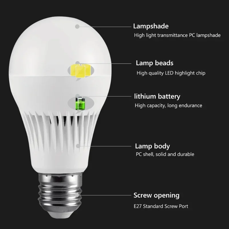 충전식 터치 라이트 업 전구, 야외 비상 조명, 봄빌라 손전등, E27 캠핑 랜턴 전구, 5 W, 9 W, 12W, 5 개