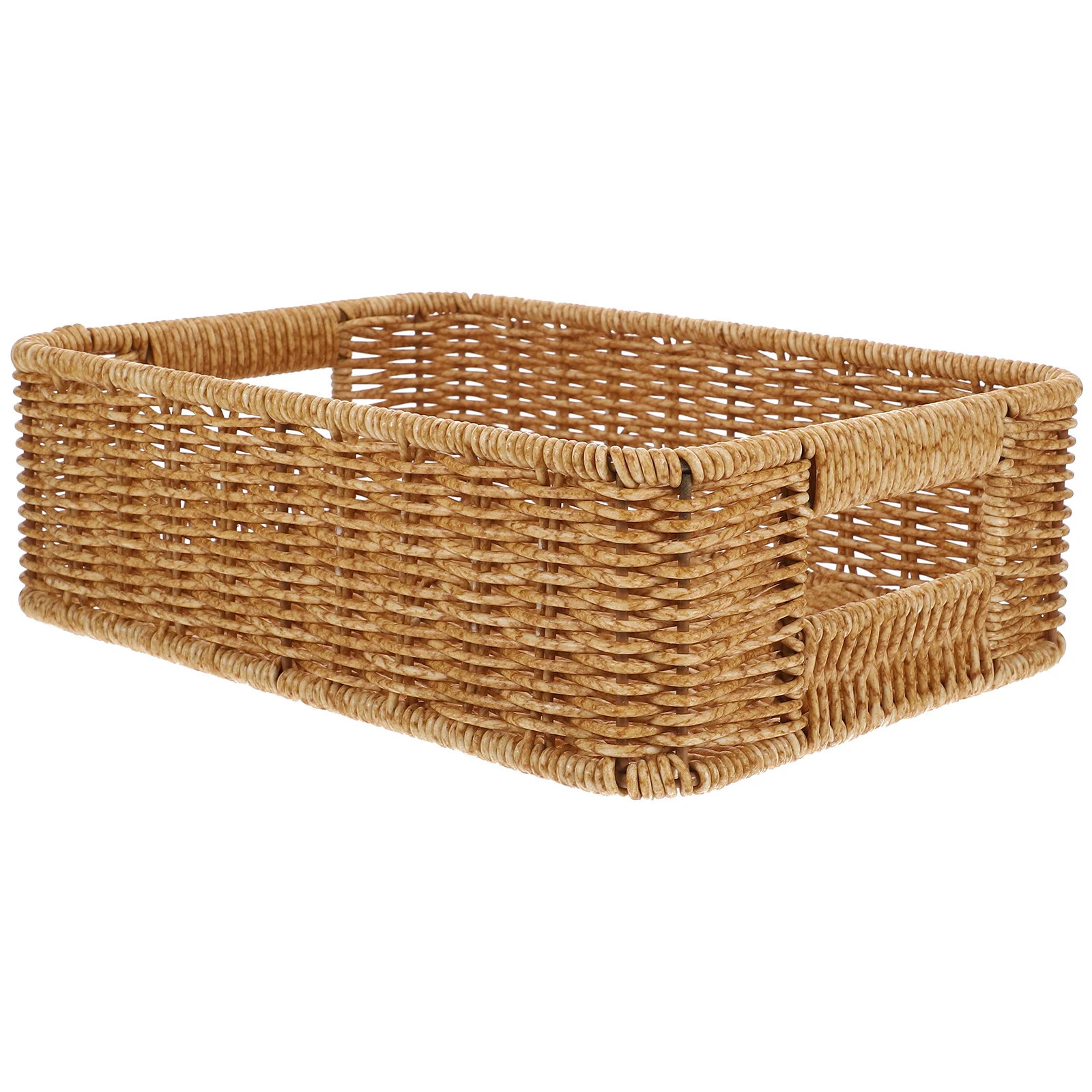 

Multipurpose Imitation Rattan Storage Basket for Home Kitchen Table Desktop Organizer Double Handle Sundries Container Rustic