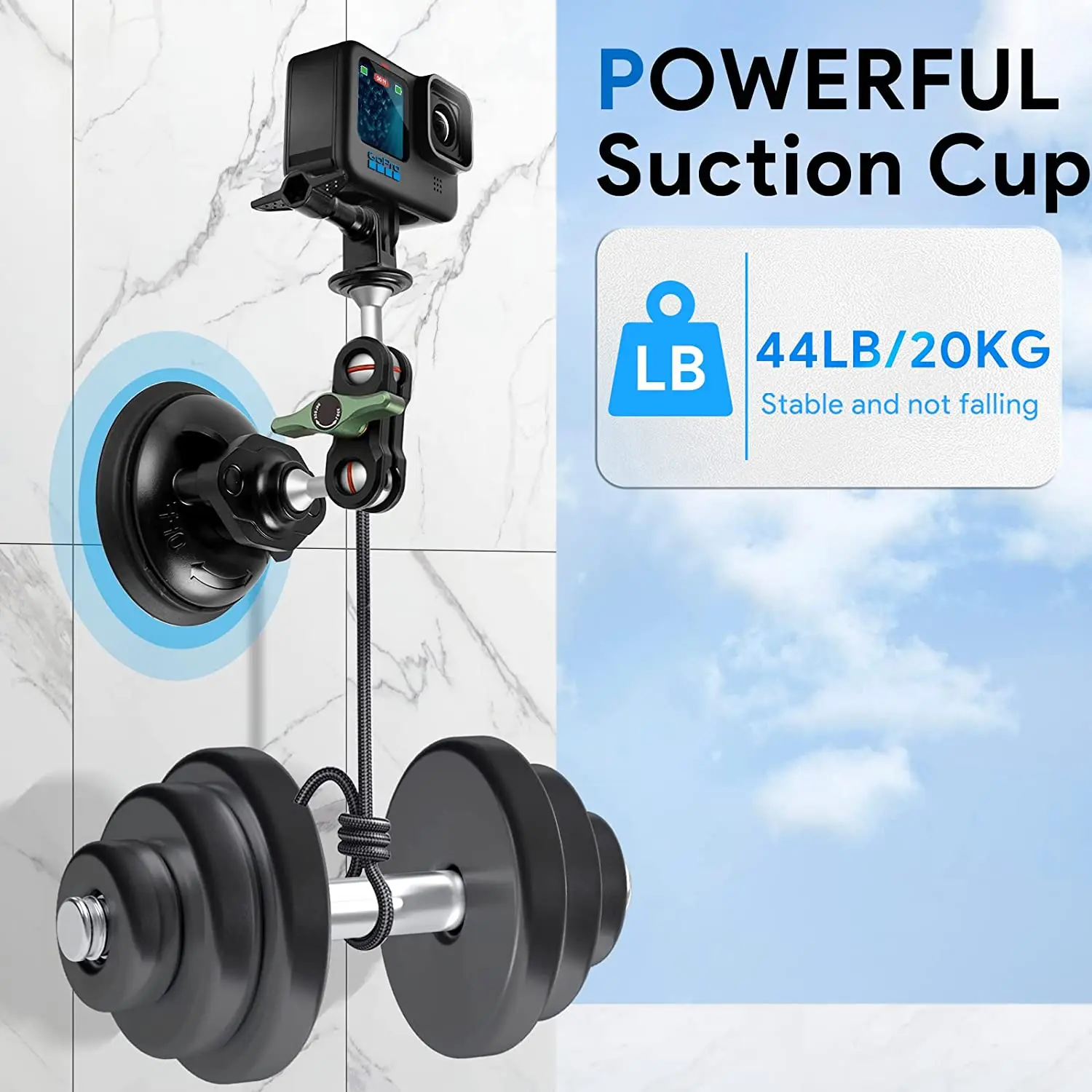 REYGEAK Heavy Duty Suction Cup Mount with 360° Ballhead Magic Arm Double Ball Head Adapter for GoPro Insta360 DSLR Cameras