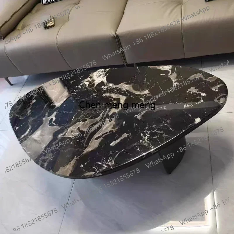 C85 New Luxury Stone Coffee Table: Natural Venetian Brown Marble Abstract Design, Minimalist Furniture for Compact Homes