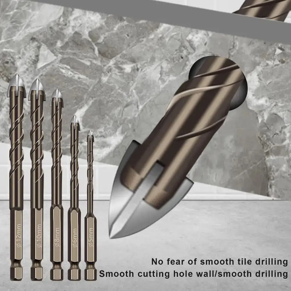 

3 -12mm Cross Tile Drill Bits Set Anti Slip Hex Shank Four-Edged Screwdriver Drill Bits High Hardness Precision Drilling