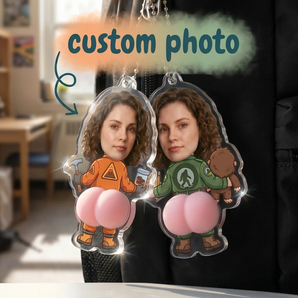 Custom Photo Explorer Character Acrylic Keychain,Squishy Butt Stress Relief Fidget Charm,Prank Joke Gift,Car Rearview Mirror Han