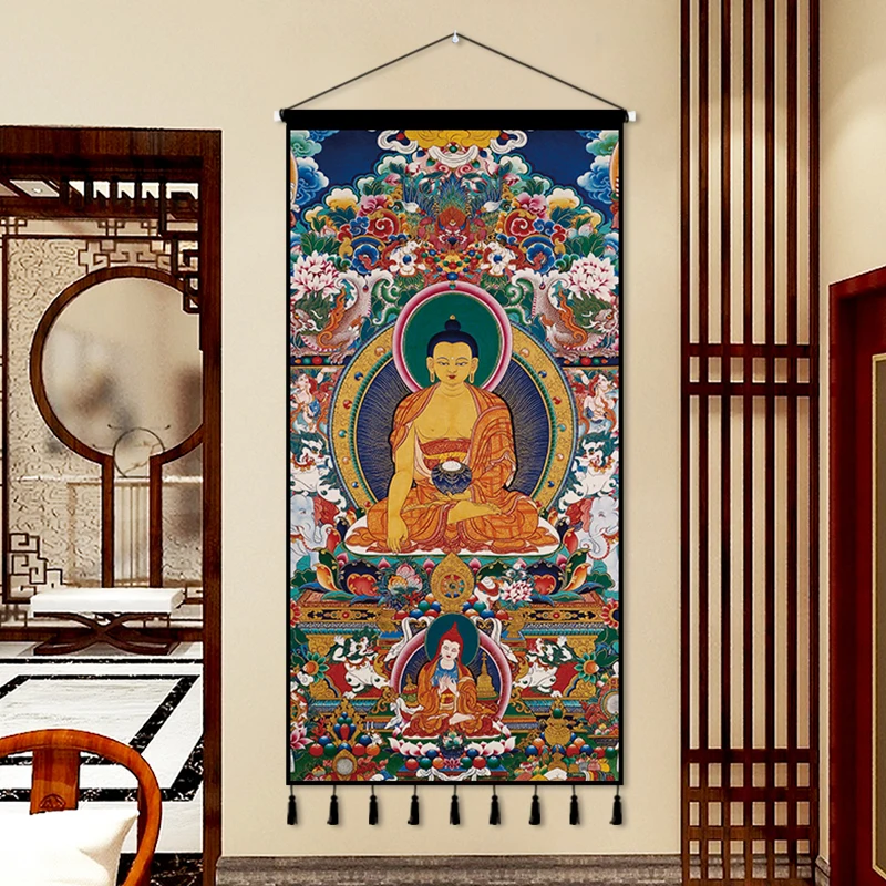 

Tibetan Thangka Buddha Shakyamuni Cotton Tapestry Wall Hanging - Temple & Living Room Decor, Spiritual Mandala Fabric Art