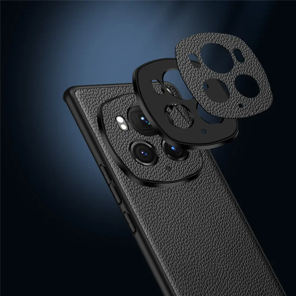 Genuine Cowhide Leather Litchi Slim Case for Honor Magic6 Pro/6 Business Back Cover