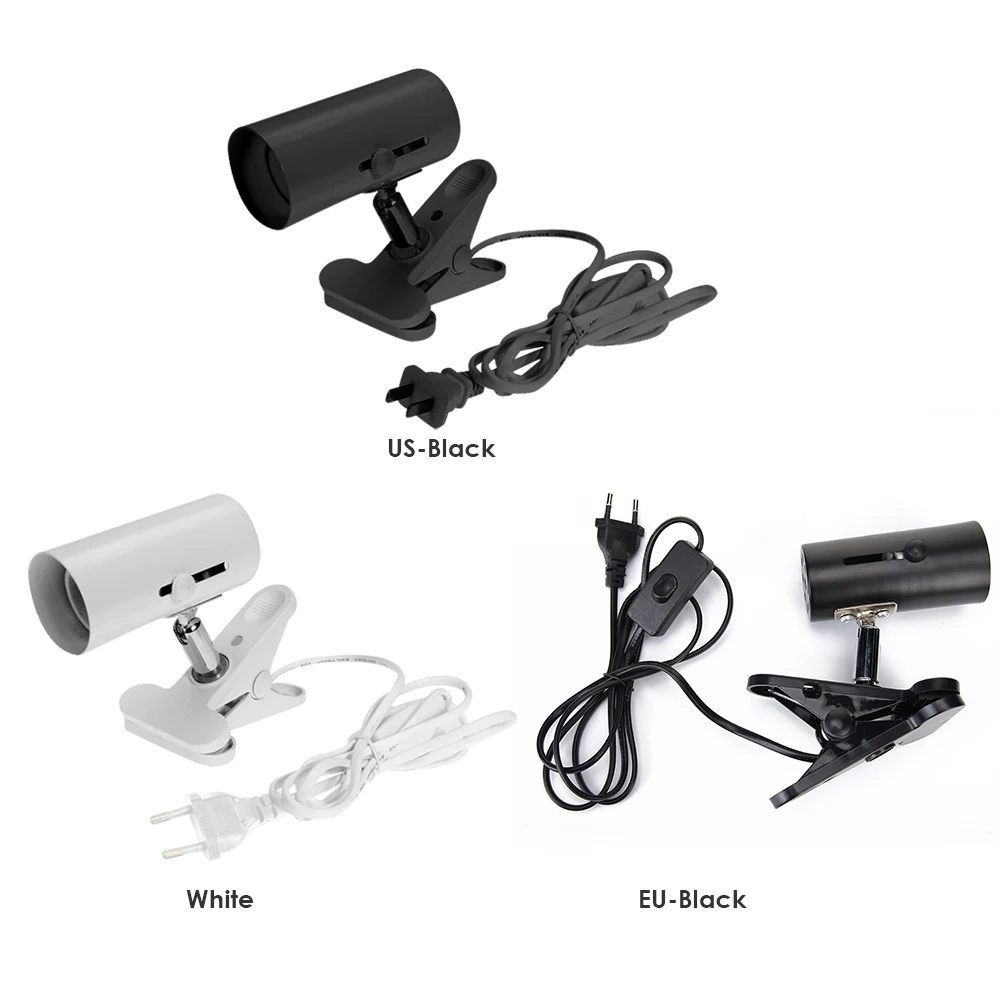 E27 Reptile Lamp Kit 85-285V UVA UVB Heating Lamp Aluminum Alloy Clip-on Bulb Cover Black White Pet Light Holder