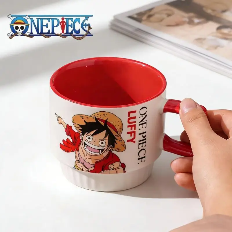 One Piece Makeup Mirror Ceramic Stacking Cup Anime Fan Home Office Decorative Coffee Tea Water Mug Birthday Gift Set Unique Cute
