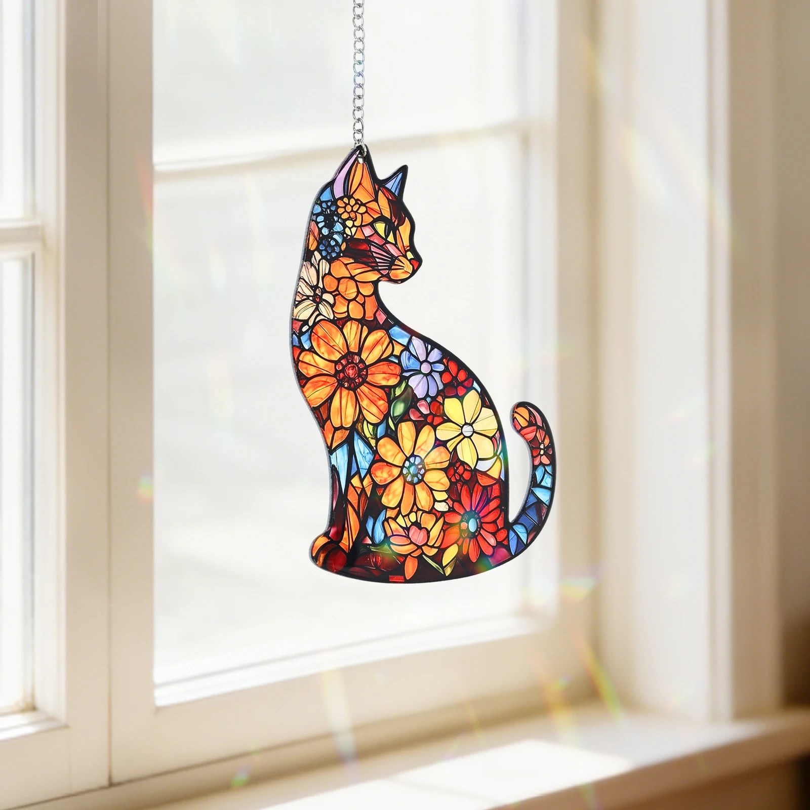 Stained Glass Sun Catcher Indoor Window Suncatcher for Windows Hanging Unique Cat Suncatcher for Window and Bedroom Decor