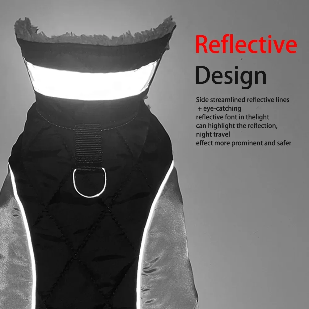 Reflektierende Haustierkleidung für kleine große Hunde, warm, verdickt, Fleece, Hundeweste, Mantel für den Winter, karierter Welpenparka mit D-Ring, Labrador – Detail 3