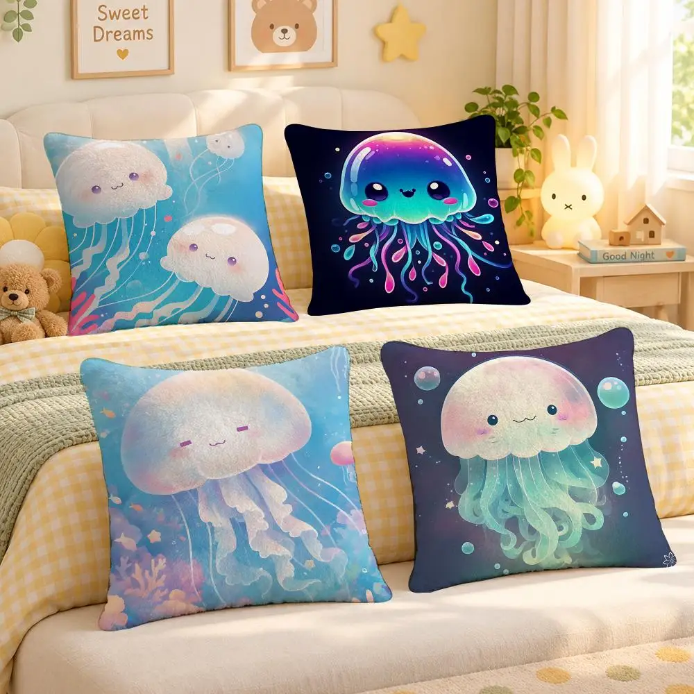 Animal Jellyfish Ocean Aesthetic Cushion Cover Personalized Decorative Living Room Home Sofa Bedroom Office Car Decor