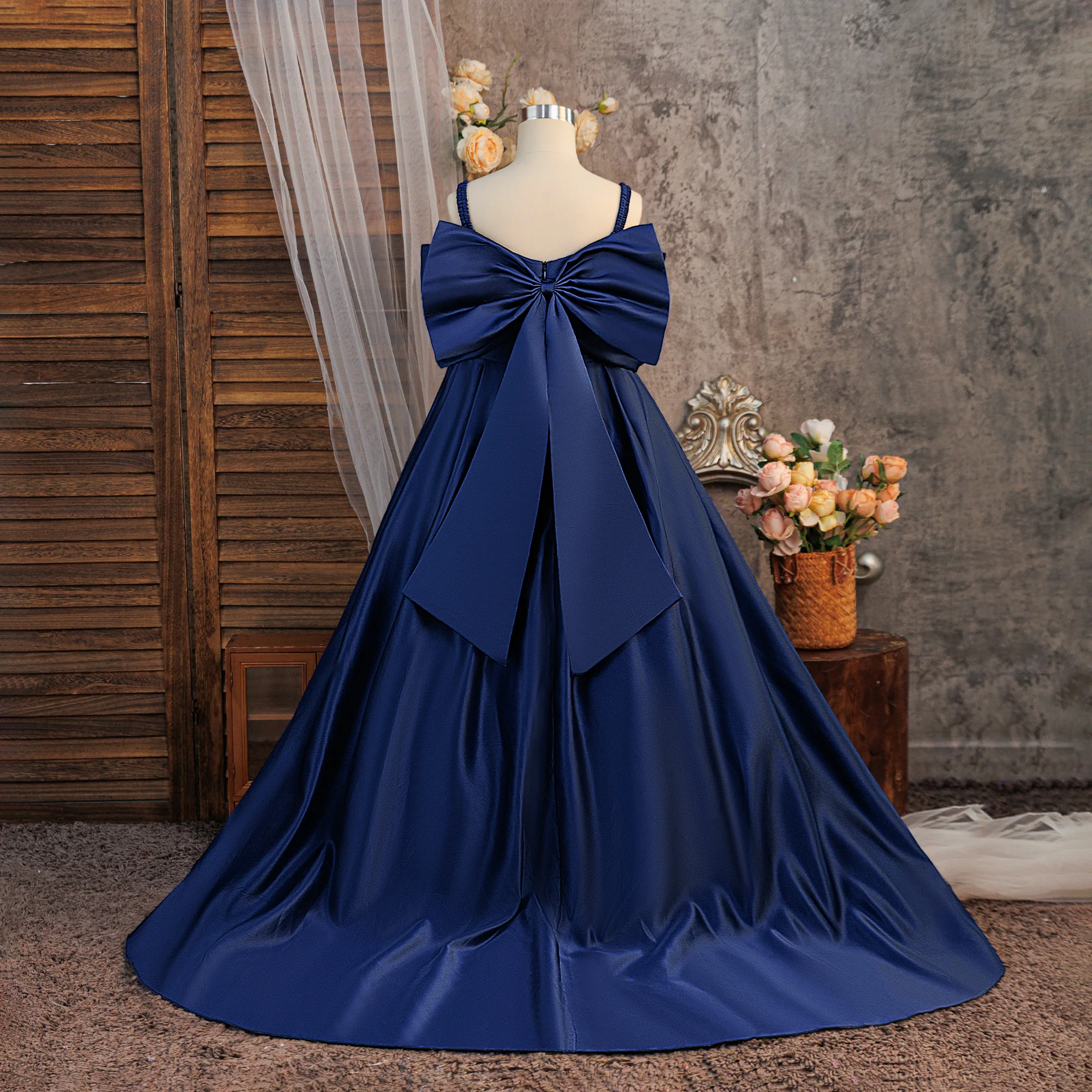 Satin-Hochzeitskleid für Mädchen, Elegantes Prinzessinnenkleid für Erstkommunion, Party, Brautjungfern, Abschlussball, Weihnachten, Neujahr, Abendkostüm – Detail 21