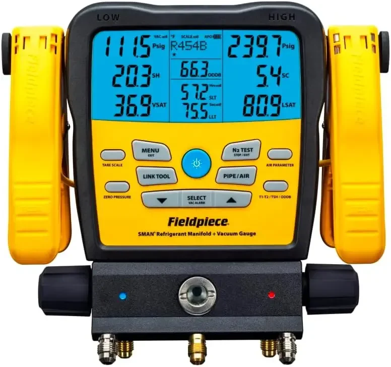 Fieldpiece Man pendingin nirkabel Manifold dengan pengukur vakum -- pengukur udara/pendingin Digital untuk