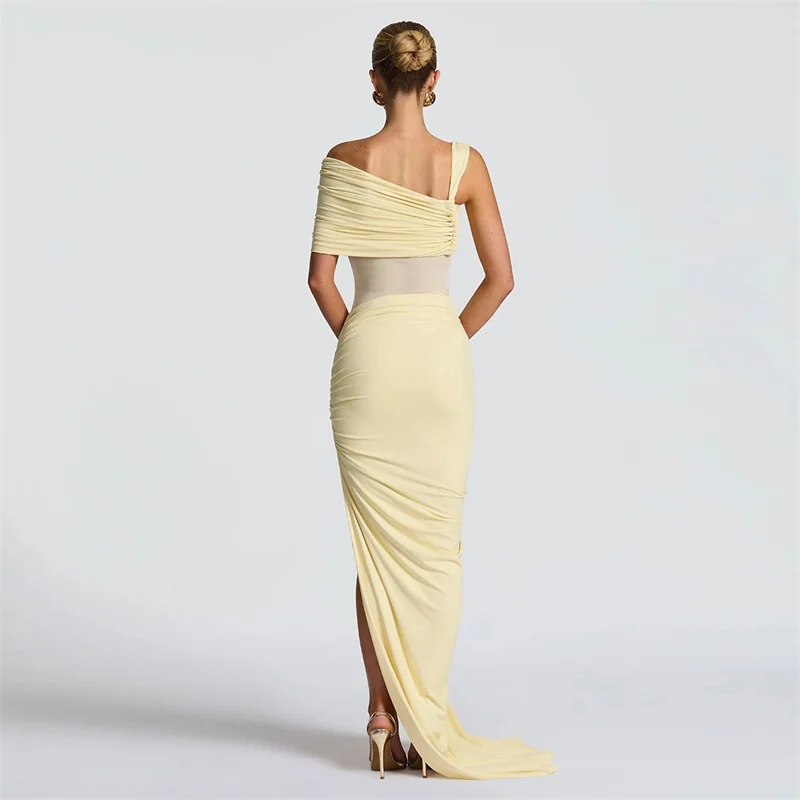 Yellow Women Prom Dress 2 Pcs Jumpsuit+Short Skirt Sexy Sleeveless Sheath Party Gown Daily Casual Holiday Formal Birthday Robe