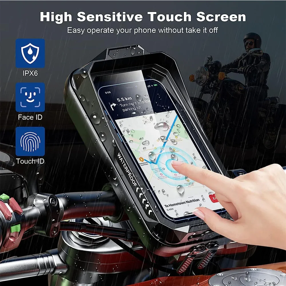 Waterproof Bike Bicycle Phone Case Universal Motorcycle Handlebar Phone Holder Stand Motorbike Scooter Cell Phone Mount Bracket