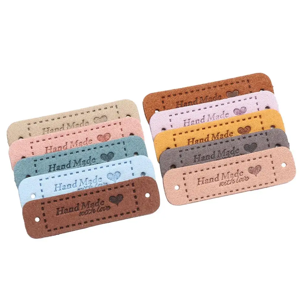 20PCS DIY PU Leather Sewing Accessories Label Hand Made With Love Clothes Tags Garment Labels