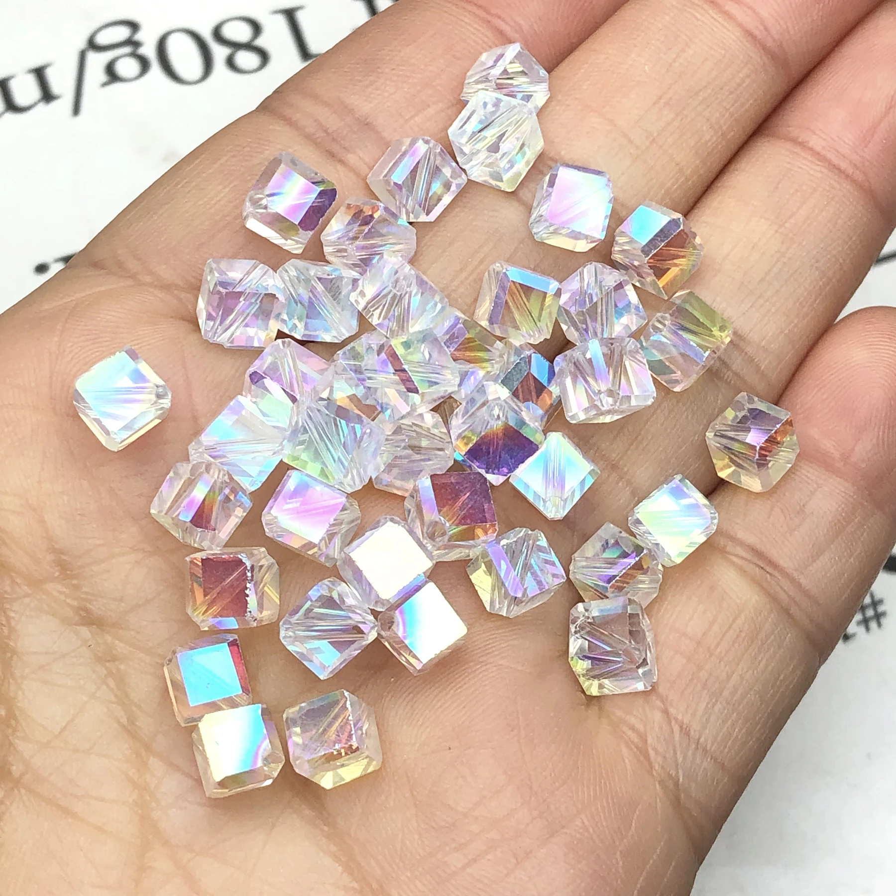 6MM Upscale Import Cube AB Color Austra Crystal Glass Oblique Hole Square Loose Crafts Beads for Jewelry Making DIY Accessories