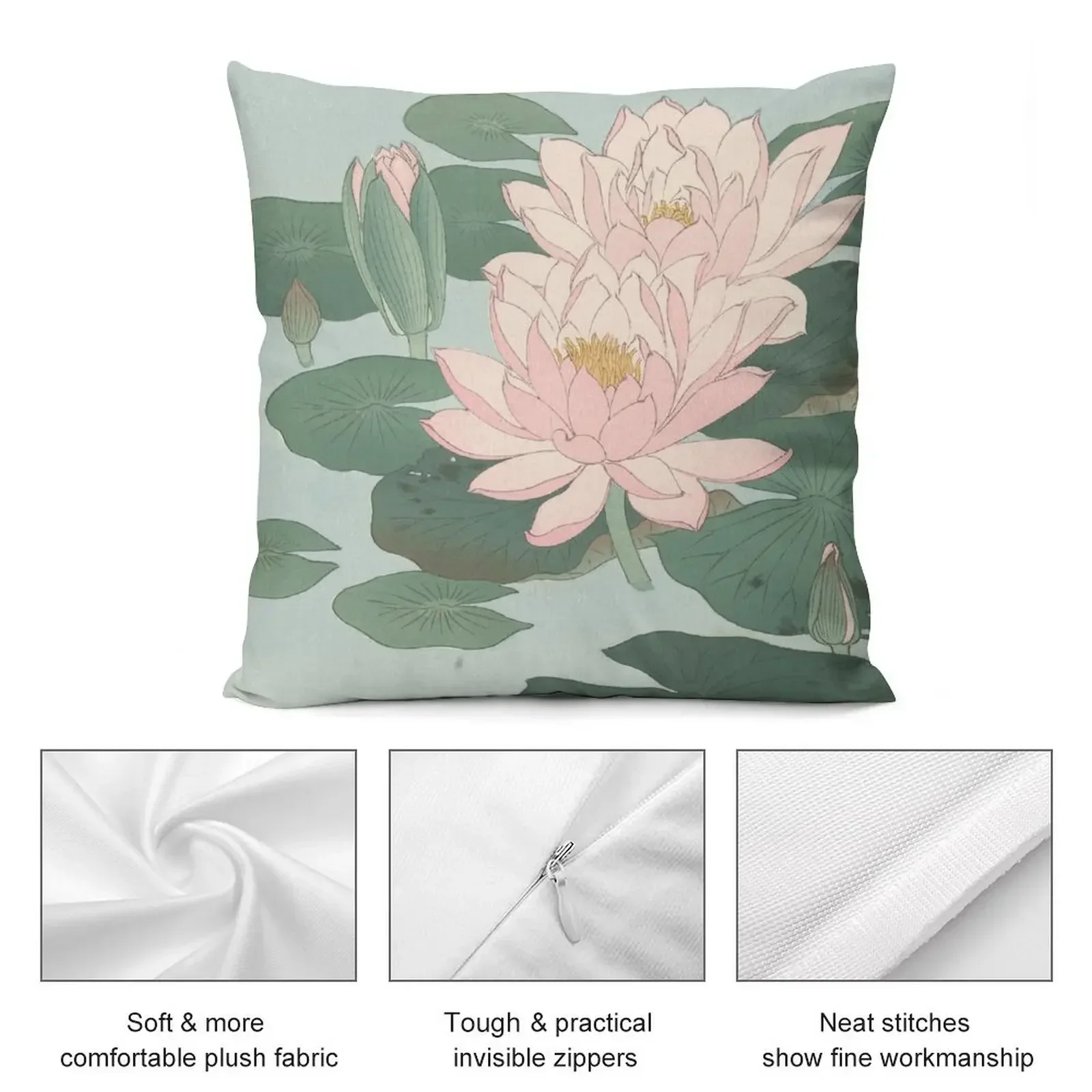Water lily woodcut Throw Pillow covers for pillows Pillowcases Pillow Cases Decorative pillowcases for sofa cushions pillow