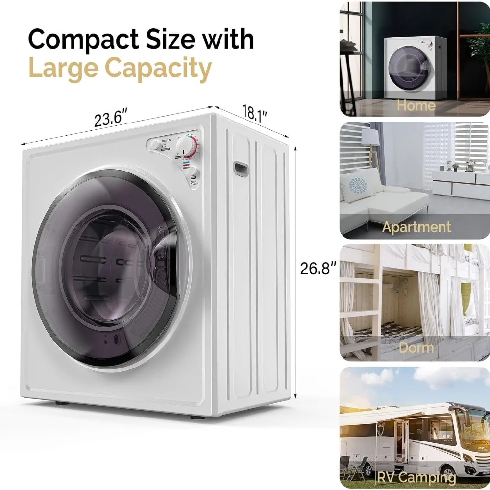 2.6 Cu.Ft Portable Clothes Dryer, 110V 1400W Electric Compact Front Load Tumble Laundry Dryer with Stainless Steel Tub