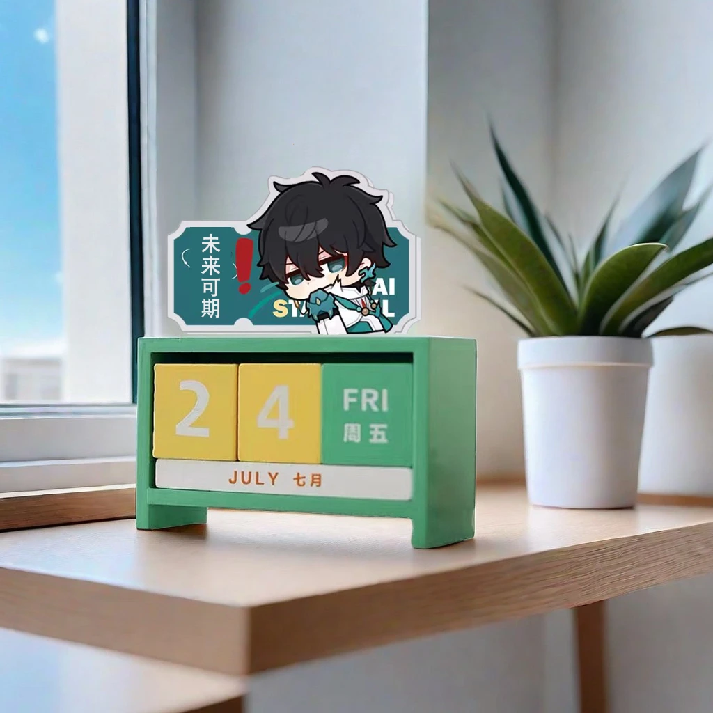 Anime Honkai: Star Rail Dan Heng Blade Jing Yuan Cosplay Calendar Wooden Pen Holder Perpetual Calendar Book Desk Stand Model