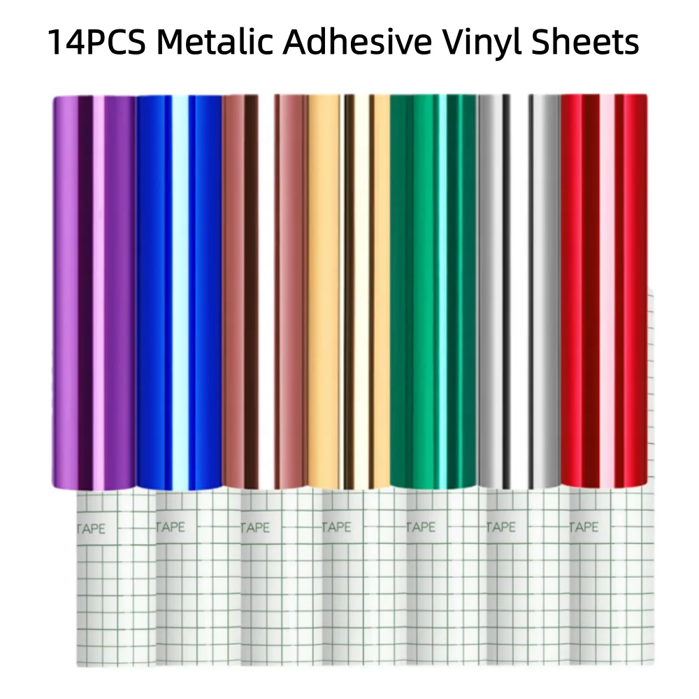 14PCS Chrome Vinyl Mirror Adhesive Vinyl for Cricut Machines,Metallic Permanent Vinyl Compatible with All Cutting Machines