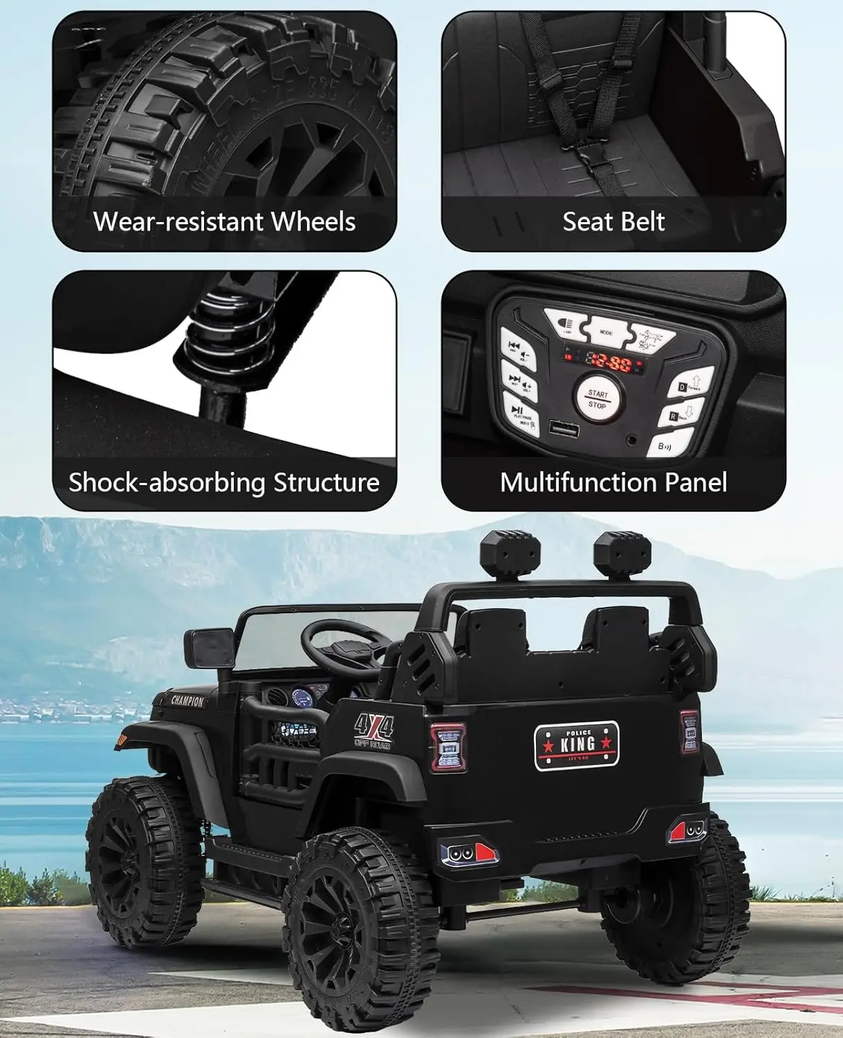 24V rit op auto 2-zits elektrische voertuigen voor kinderen speelgoed 3 snelheden 2x200W krachtige motor Bluetooth muziek power wielen met bediening