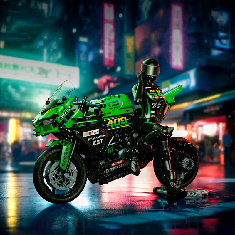 

Technical Simulation Japan Ninja 400 Motorcycle Building Block Model Brick Toy Collection With Lady Knight Action Figures