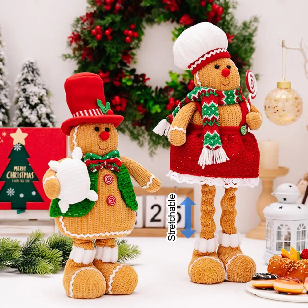 Christmas Gingerbread Man ตุ๊กตา Plush Telescoping ขาเด็กผู้หญิง Gingerbread ตุ๊กตาหมอนยัดไส้ตุ๊กตาสําหรับ Christmas Tree Party Deco