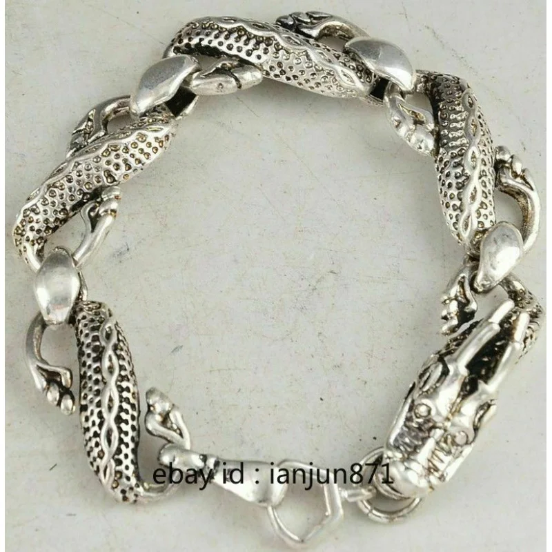 

Asian China Dragon Head Tibet Silver Chinese Old Handwork Bracelet