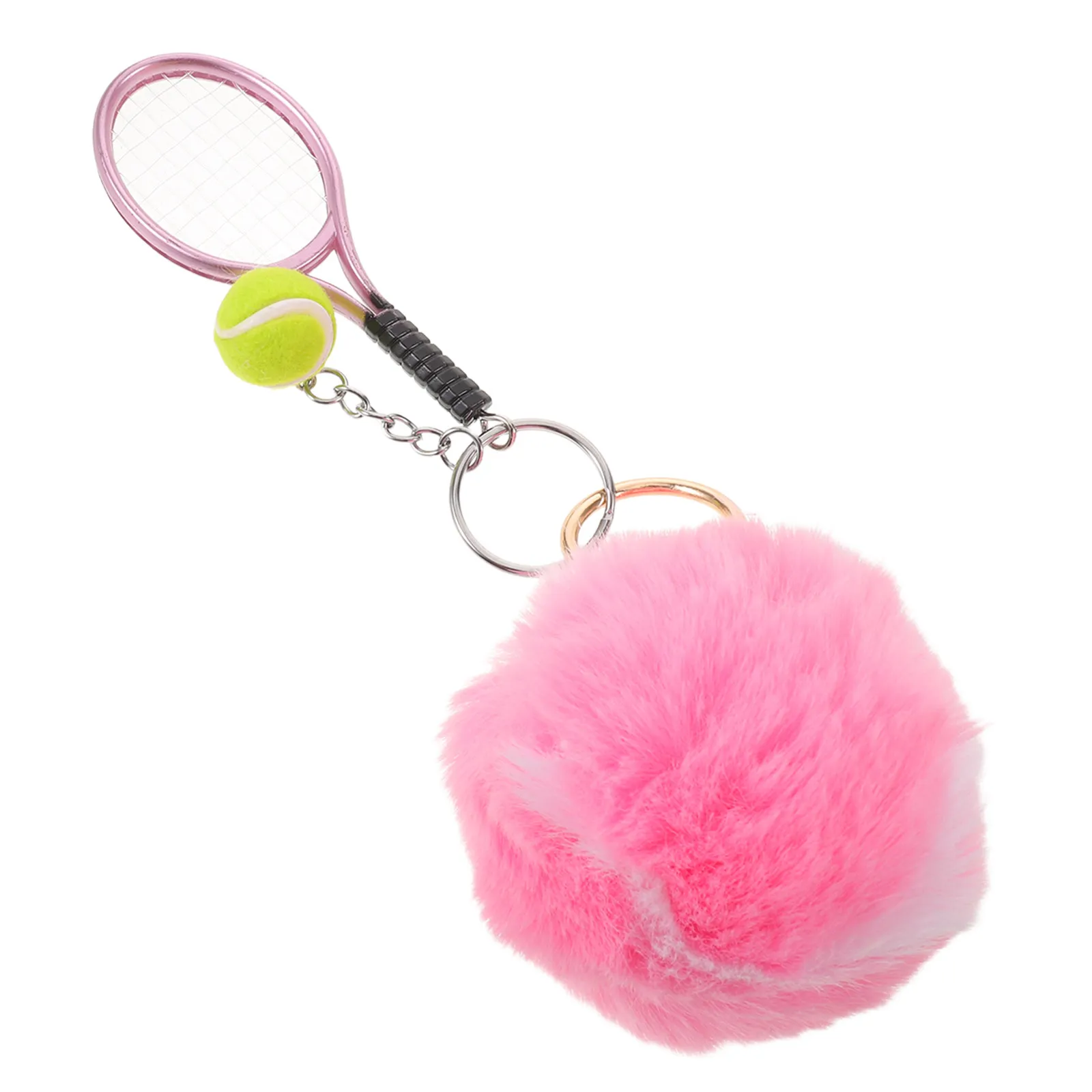 

Tennis Ball Keychain Pink Bag Charm Mini Tennis Racket Keychains for Backpack Handbag Sports Party Favor Present