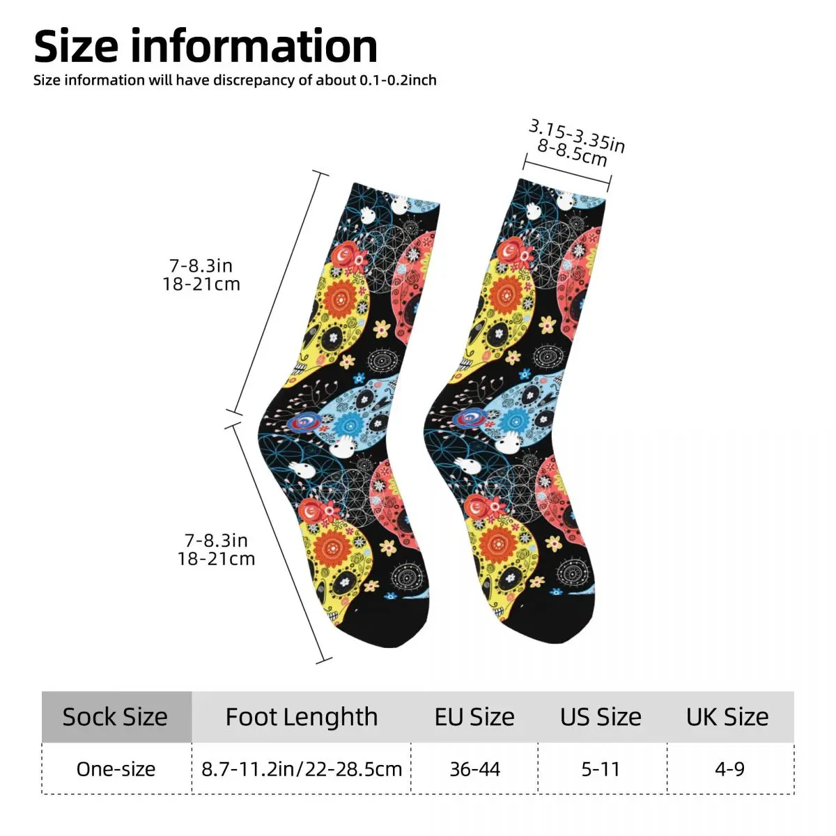 Happy Men's Socks Cheerful Skull Retro Harajuku Mexico Sugar Skull Street Style Seamless Pattern Crew Crazy Sock Gift Printed