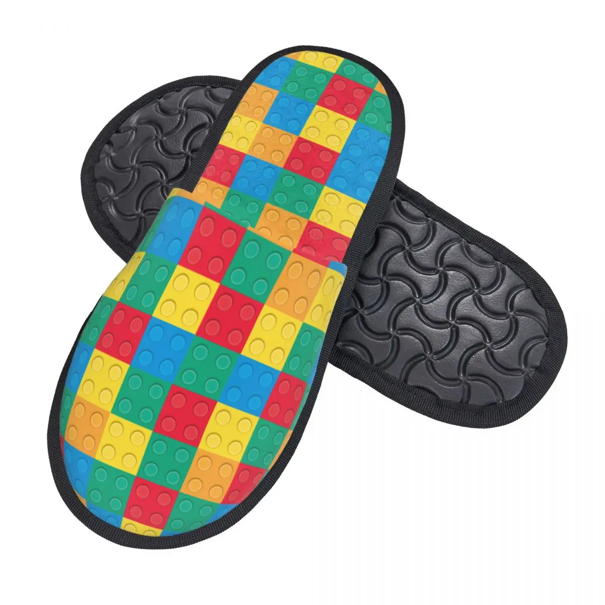 Colorful Building Plastic Brick Toy Blocks Patterns Comfy Scuff With Memory Foam Slippers Women Spa House Shoes