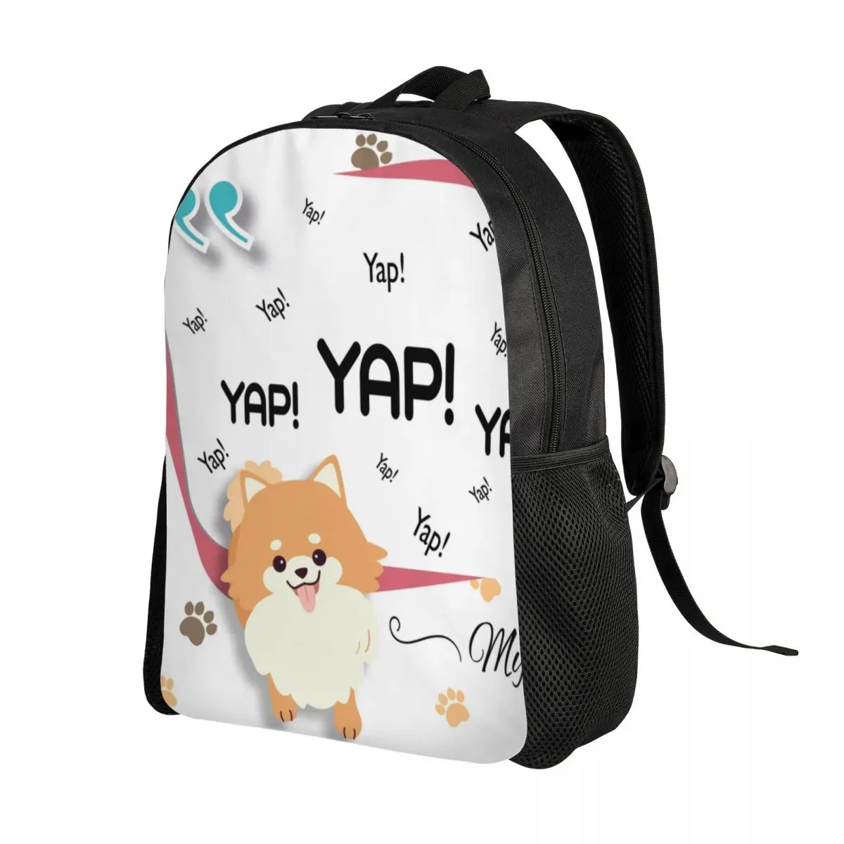 Pomeranian Quotes YAP YAP Barking Laptop Backpack Women Men Fashion Bookbag for College School Students Cartoon Spitz Dog Bag