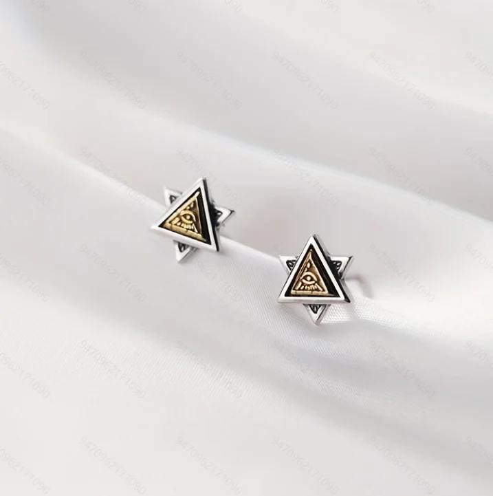 Unique God's Eye Earrings Two Tone Men's Trendy Personality Cool Style Earrings Fashion Double Layered Triangle Eye Earrings