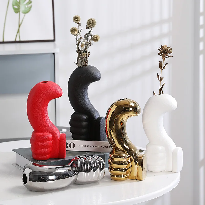 Creative Abstract Thumb Ceramic Vase Hydroponic Plants Fresh Flowers Desktop Decoration Thumb Ceramic Vase Dining Table Ornament