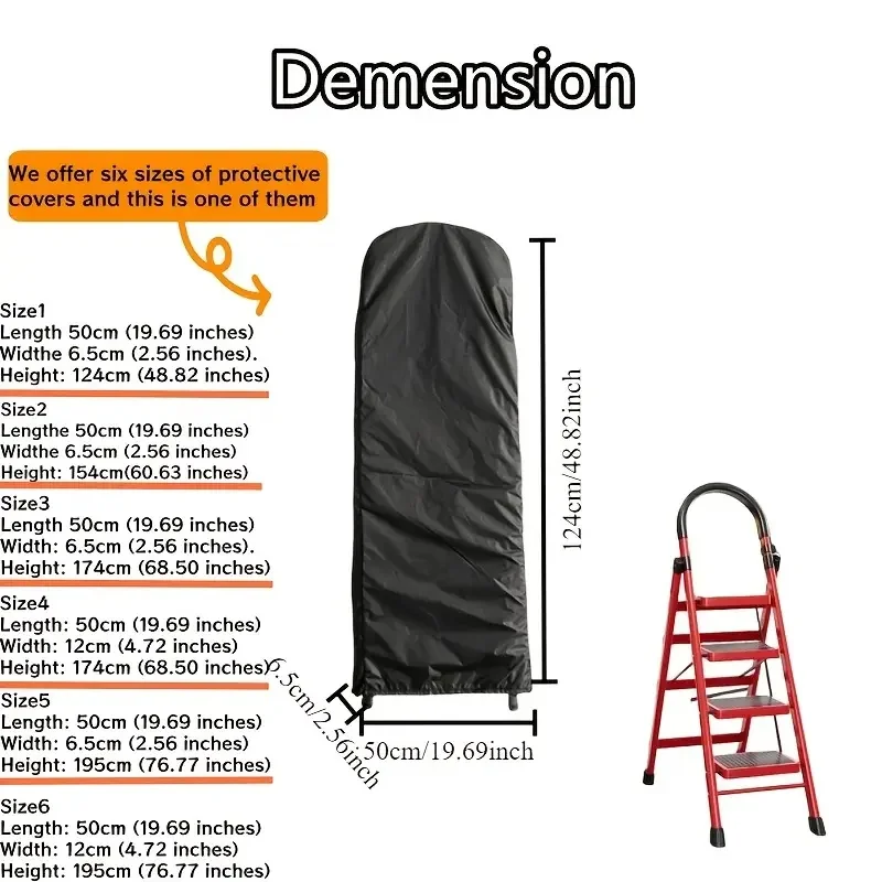 Heavy-Duty Folding Ladder Cover - Black Oxford Cloth, 6 Sizes for Multiple Models, Telescopic & A-Frame Ladders(Cover Only)