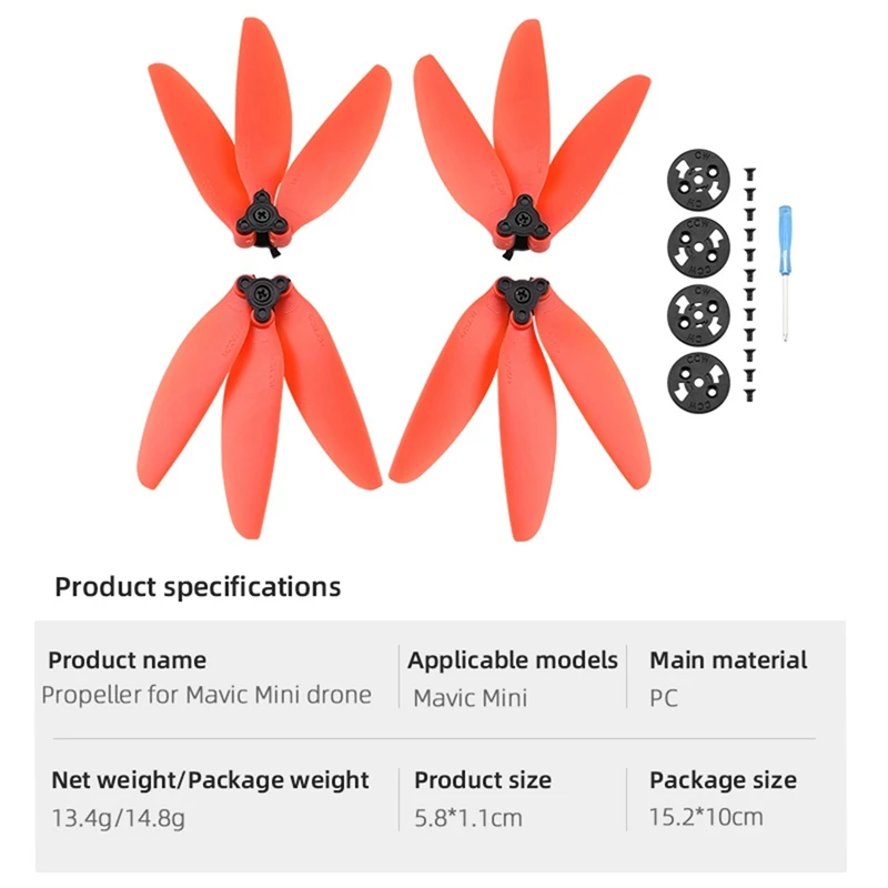 Hélice de três lâminas para DJI Mavic Mini, Drone Props, Blade Wing Fans, vermelho e preto, 2Set