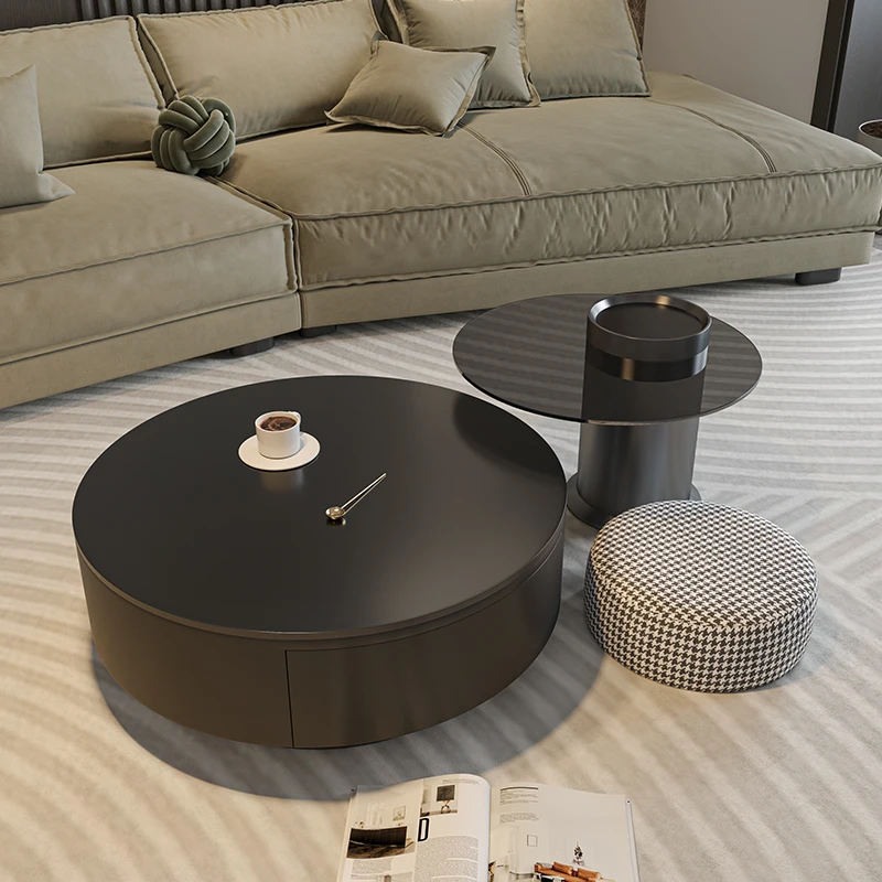 rock slab round coffee table living room home light luxury modern simple size apartment black table Italian minimalist