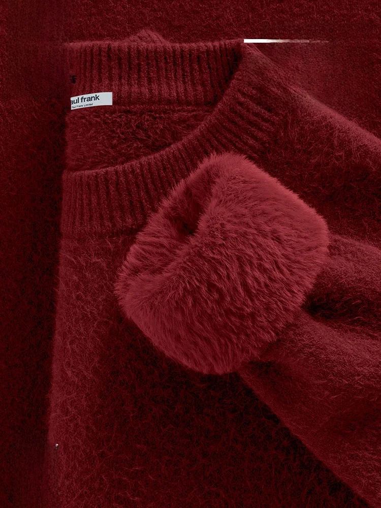 

Thiened One-Piece Fce Knitwear for Men Winter Warm Casual Sle Big Mouth Monkey Pattern Soft Polyester Fabric