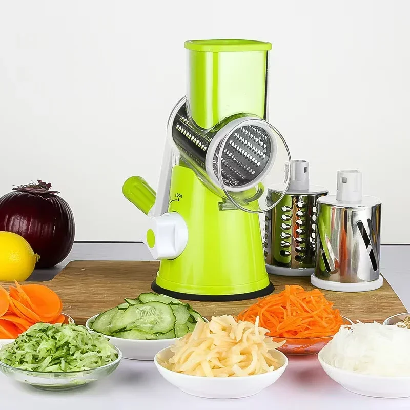 

Vegetable Cutter & Slicer Manual Kitchen Cheese Chopper Machine with 3 Sharp Drums Kitchen Gadgets and Accessories