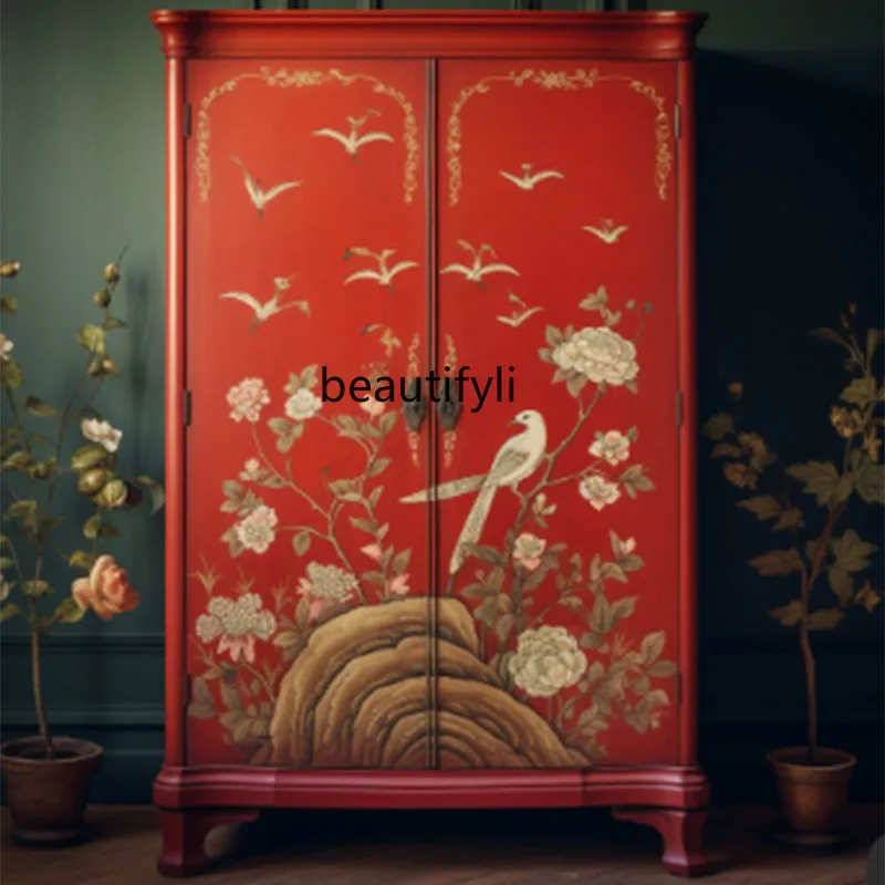 European-Style Retro Painted Furniture Simple Solid Wood Storage Wardrobe Quilt Curio Cabinet