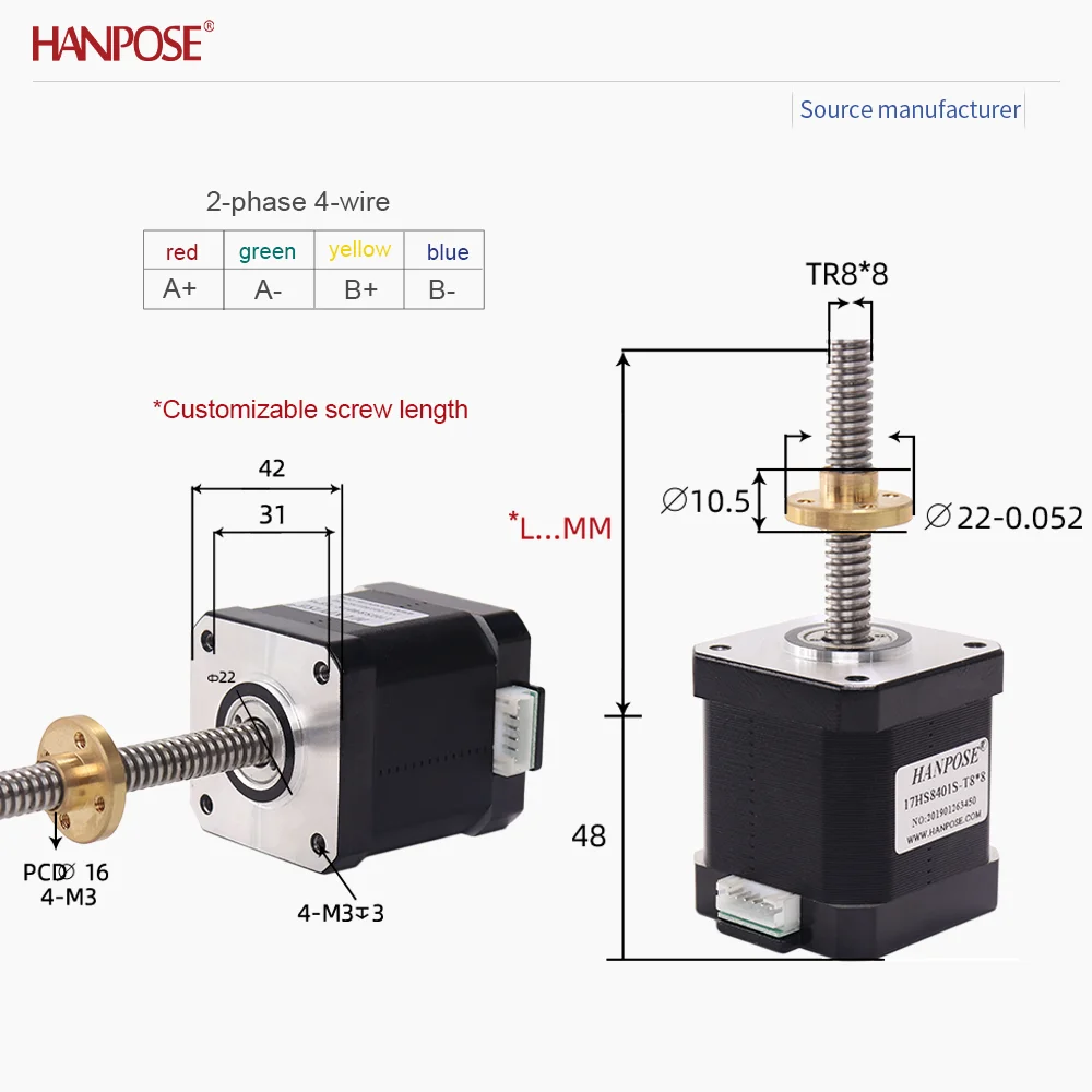 Screw precision stepper motor can be customized model 17HS8401S-T8 * 8, current 1.5A, automation equipment printer