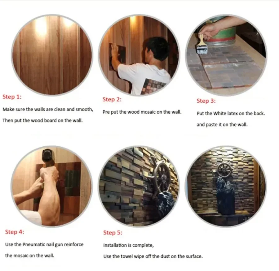 11PCS Hexagon 3D Wood Wall Art Black Walnut Metal Mosaic Tile Teahouse TV Background Interior Decor Wall Stickers view 5