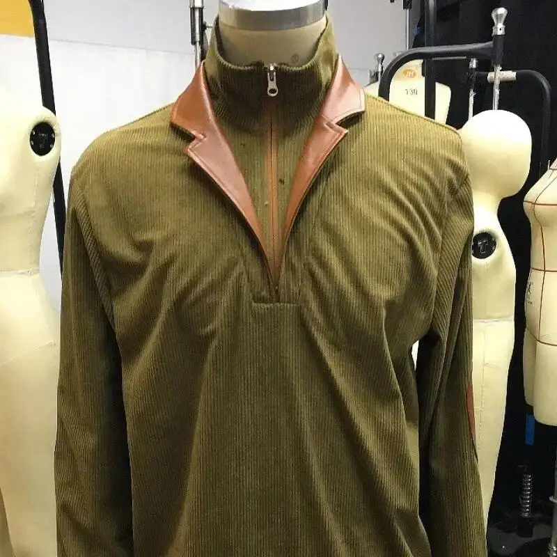 سويت شيرت بياقة بولو بأكمام طويلة للرجال، كاجوال، سحاب للإغلاق، طبقة مزدوجة، ياقة من الفرو المقلوب، ملابس رياضية خارجية