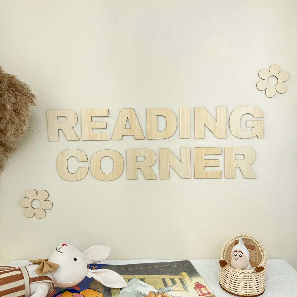 Wooden English Letter Wall Stickers Reading Corner Scene Layout Chips Parent-child Reading Area Library Kindergarten Decoration