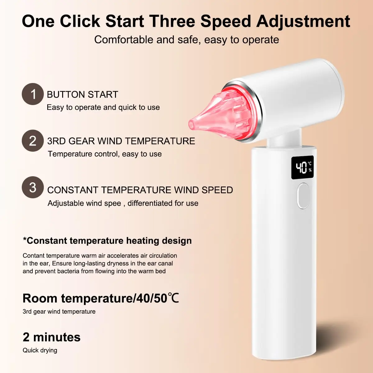 Ear Dryer with Red Light Gentle Warm Air Ear Cleaner for Swimmers Hearing Aid Users Water Remover Combat Ear Fluid Ear Dryer