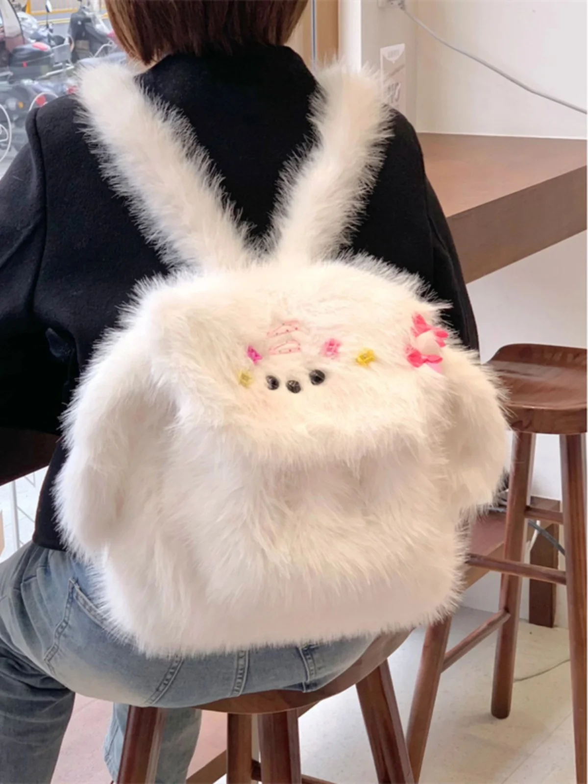 Cute Sweet Autumn Winter 2024 New Design Doll Gift Furry Schoolbag Student All-match Casual JK Bag Commuter Backpack