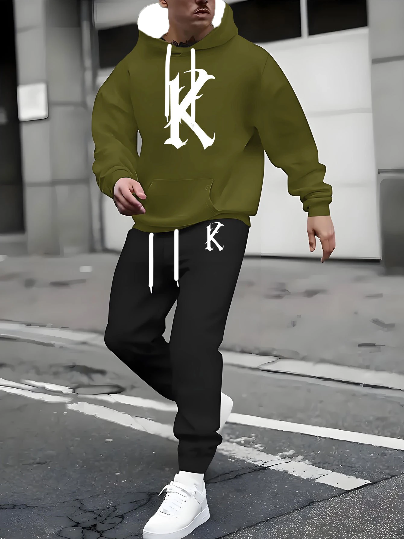 

Осенне-зимний мужской комплект с капюшоном, мужской комплект с капюшоном K Pattern Street Wear, спортивный комплект с капюшоном, быстросохнущий и дышащий комплект с капюшоном, удобный